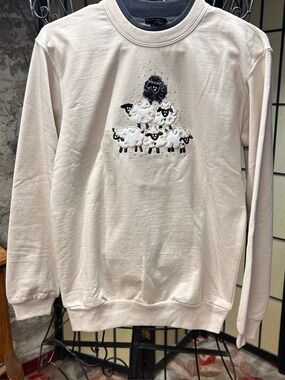 NWT trillology 'Sheep Pyramid' Ivory/Black Pullover Crew Neck Sweatshirt: SMALL